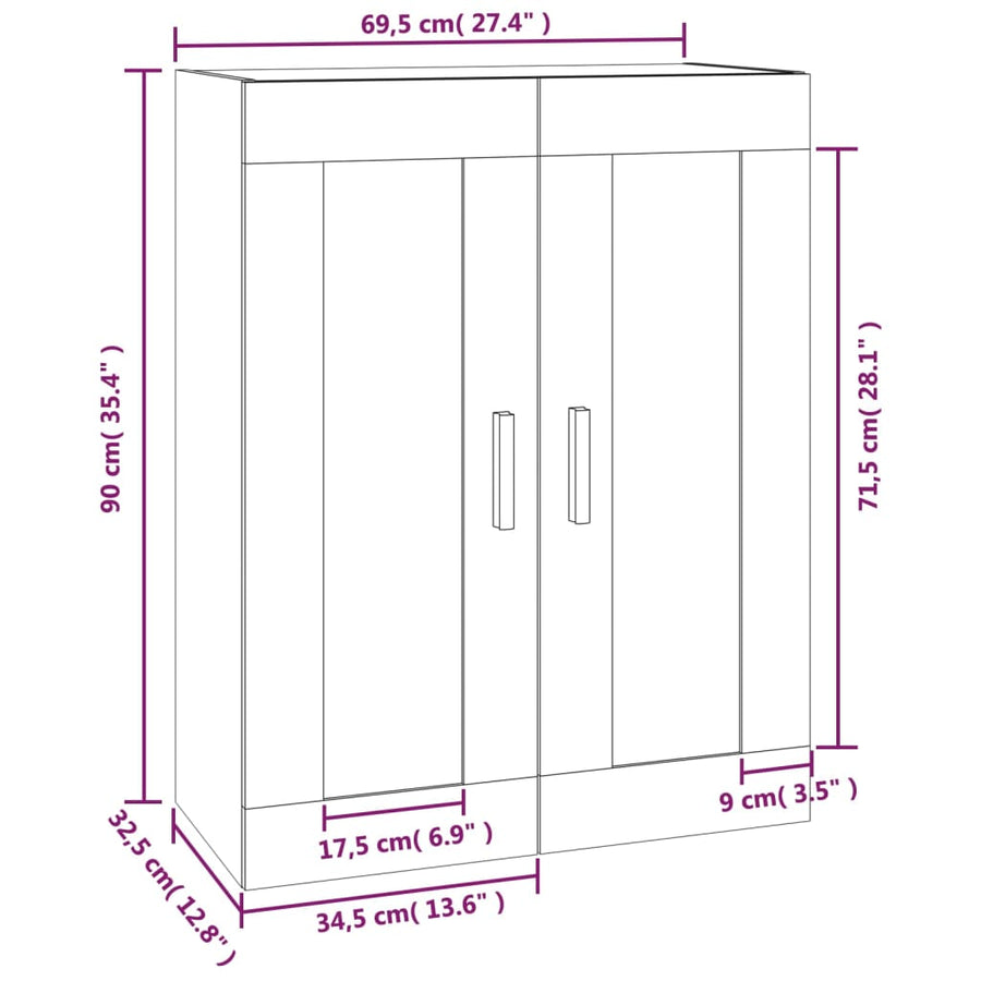 Wandkast 69,5X32,5X90 Cm Bewerkt Hout Kleurig Sonoma eiken