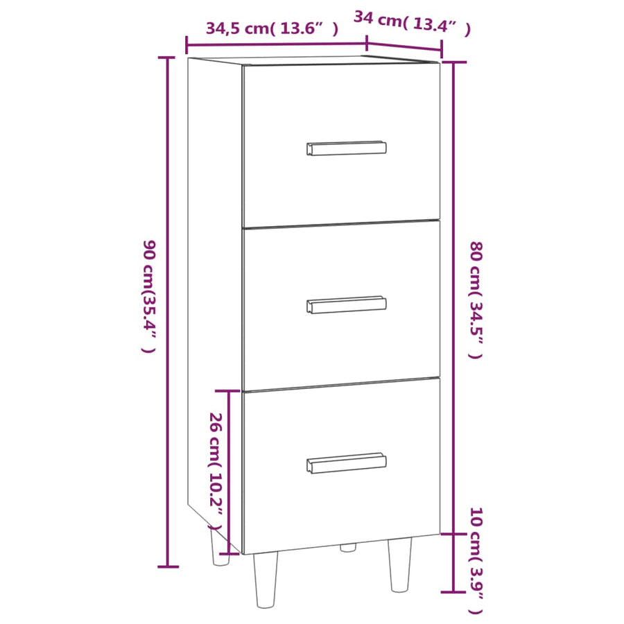 Dressoir 34,5X34X90 Cm Bewerkt Hout Betongrijs