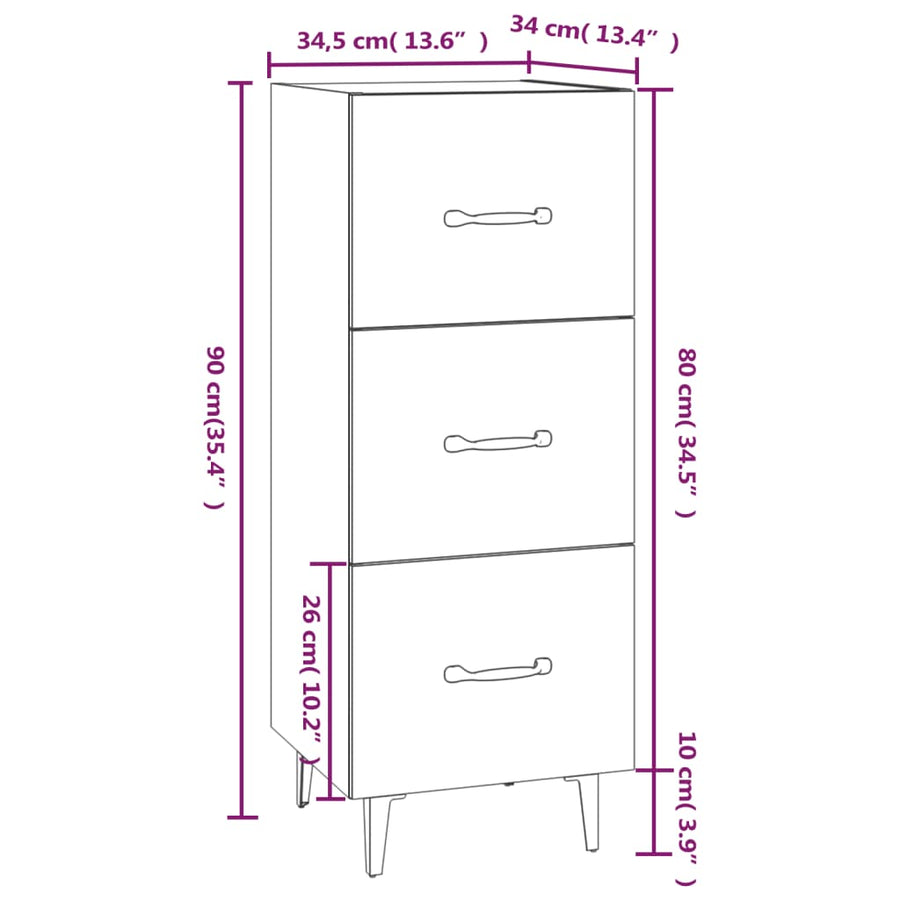 Dressoir 34,5X34X90 Cm Bewerkt Hout Zwart