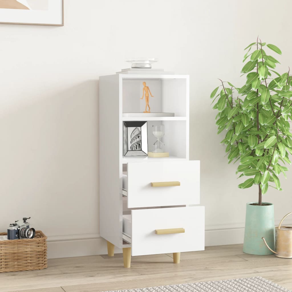 Dressoir 34,5X34X90 Cm Bewerkt Hout Hoogglans Wit