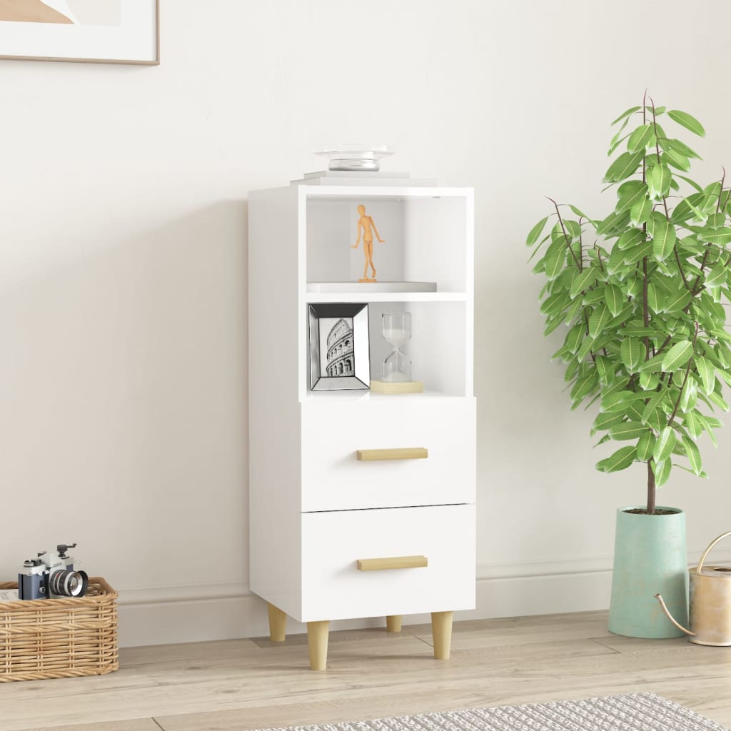 Dressoir 34,5X34X90 Cm Bewerkt Hout Hoogglans Wit