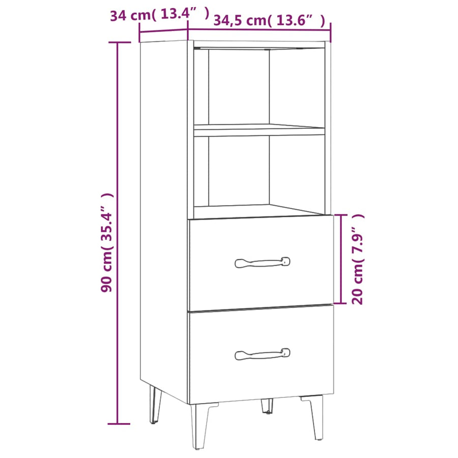 Dressoir 34,5x34x90 cm bewerkt hout sonoma eikenkleurig