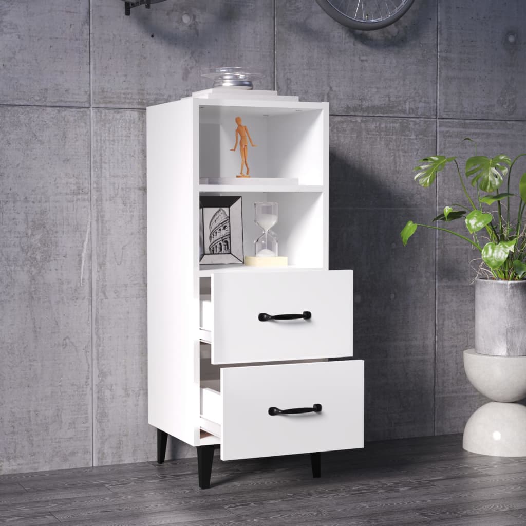 Dressoir 34,5X34X90 Cm Bewerkt Hout Hoogglans Wit