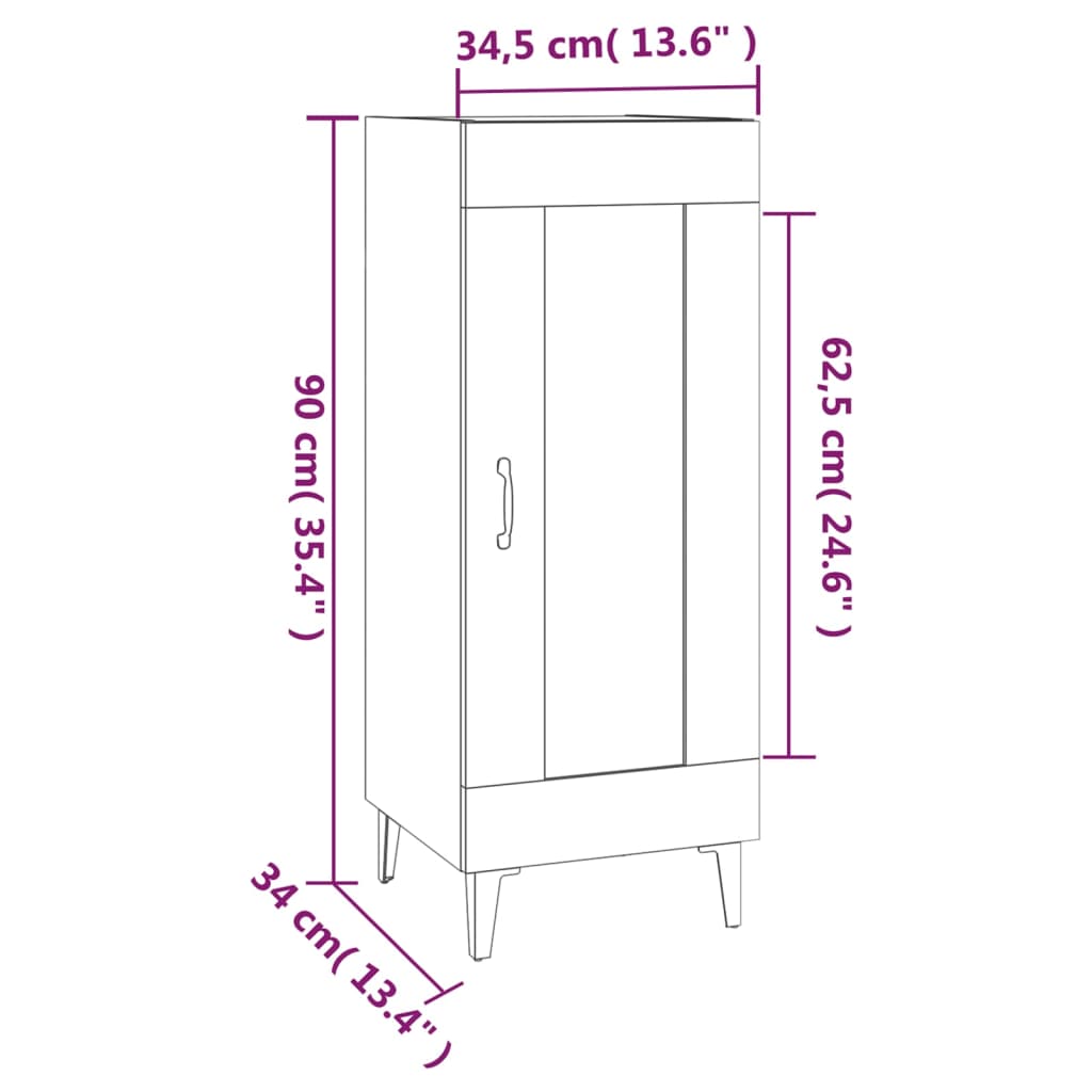 Dressoir 34,5X34X90 Cm Bewerkt Hout Betongrijs