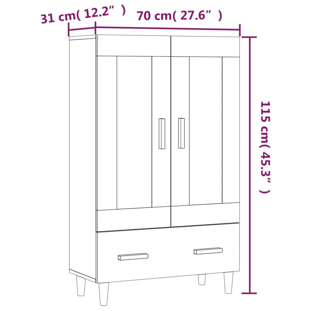 Hoge Kast 70X31X115 Cm Bewerkt Hout Betongrijs
