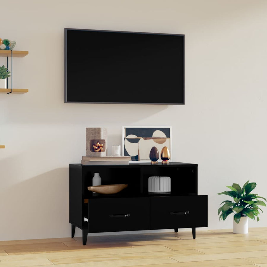 Tv-Meubel 80X36X50 Cm Bewerkt Hout Zwart