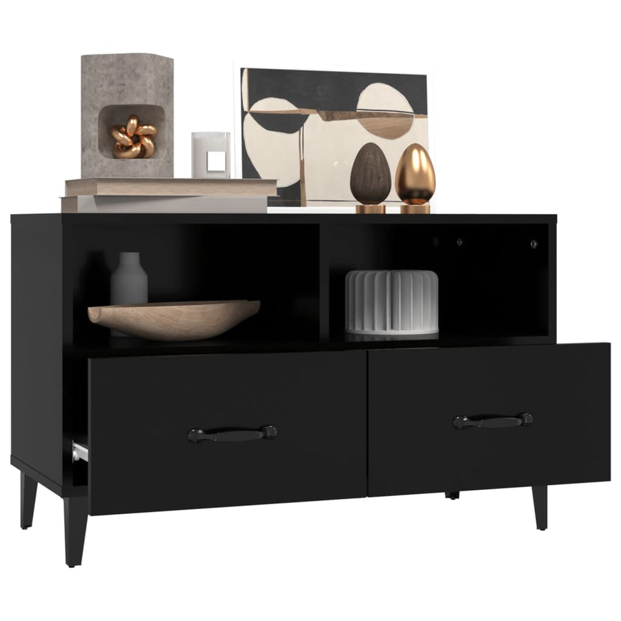 Tv-Meubel 80X36X50 Cm Bewerkt Hout Zwart