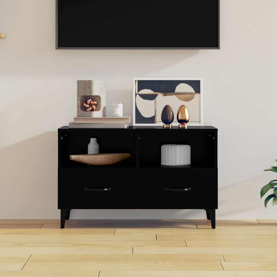 Tv-Meubel 80X36X50 Cm Bewerkt Hout Zwart
