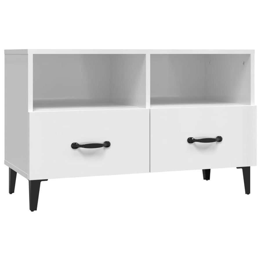 Tv-Meubel 80X36X50 Cm Bewerkt Hout Hoogglans wit