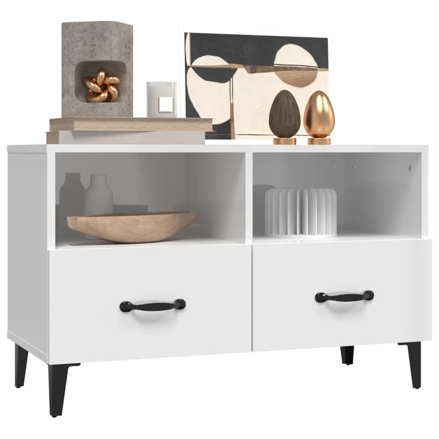 Tv-Meubel 80X36X50 Cm Bewerkt Hout Hoogglans wit