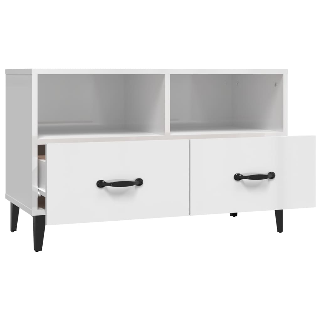 Tv-Meubel 80X36X50 Cm Bewerkt Hout Hoogglans wit