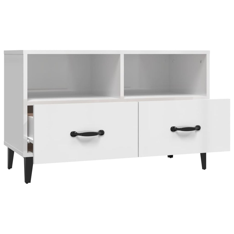 Tv-Meubel 80X36X50 Cm Bewerkt Hout Hoogglans wit