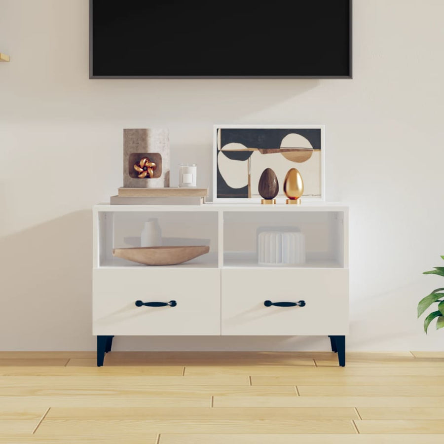 Tv-Meubel 80X36X50 Cm Bewerkt Hout Hoogglans wit
