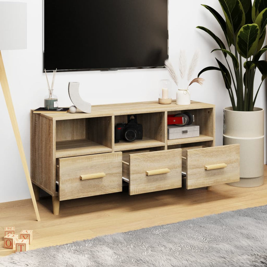 Tv-Meubel 102X36X50 Cm Bewerkt Hout Sonoma Eikenkleurig