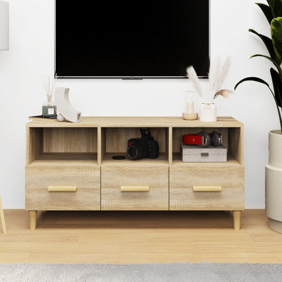 Tv-Meubel 102X36X50 Cm Bewerkt Hout Sonoma Eikenkleurig