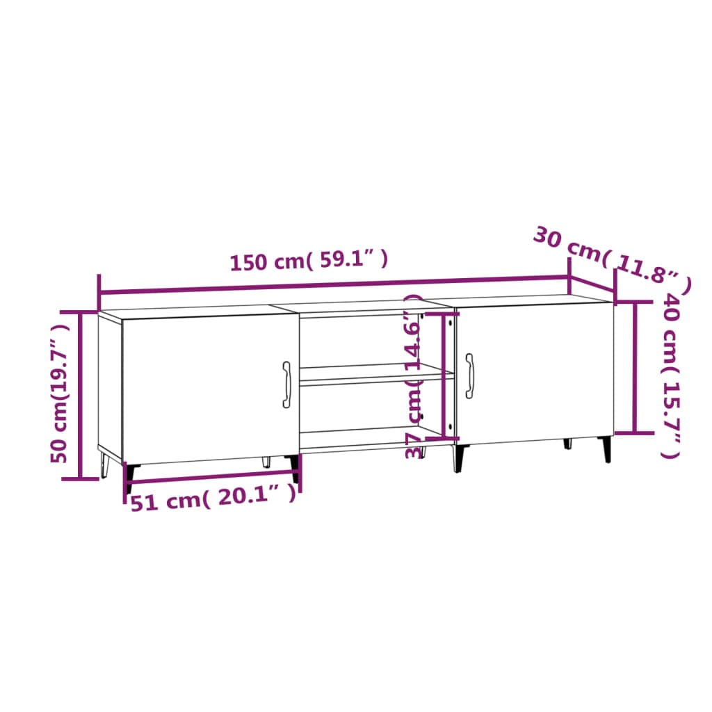 Tv-meubel 150x30x50 cm bewerkt hout wit