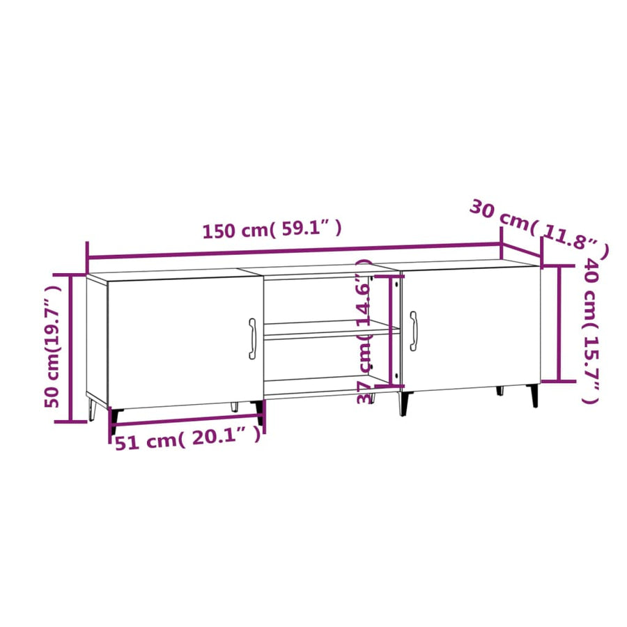 Tv-meubel 150x30x50 cm bewerkt hout wit