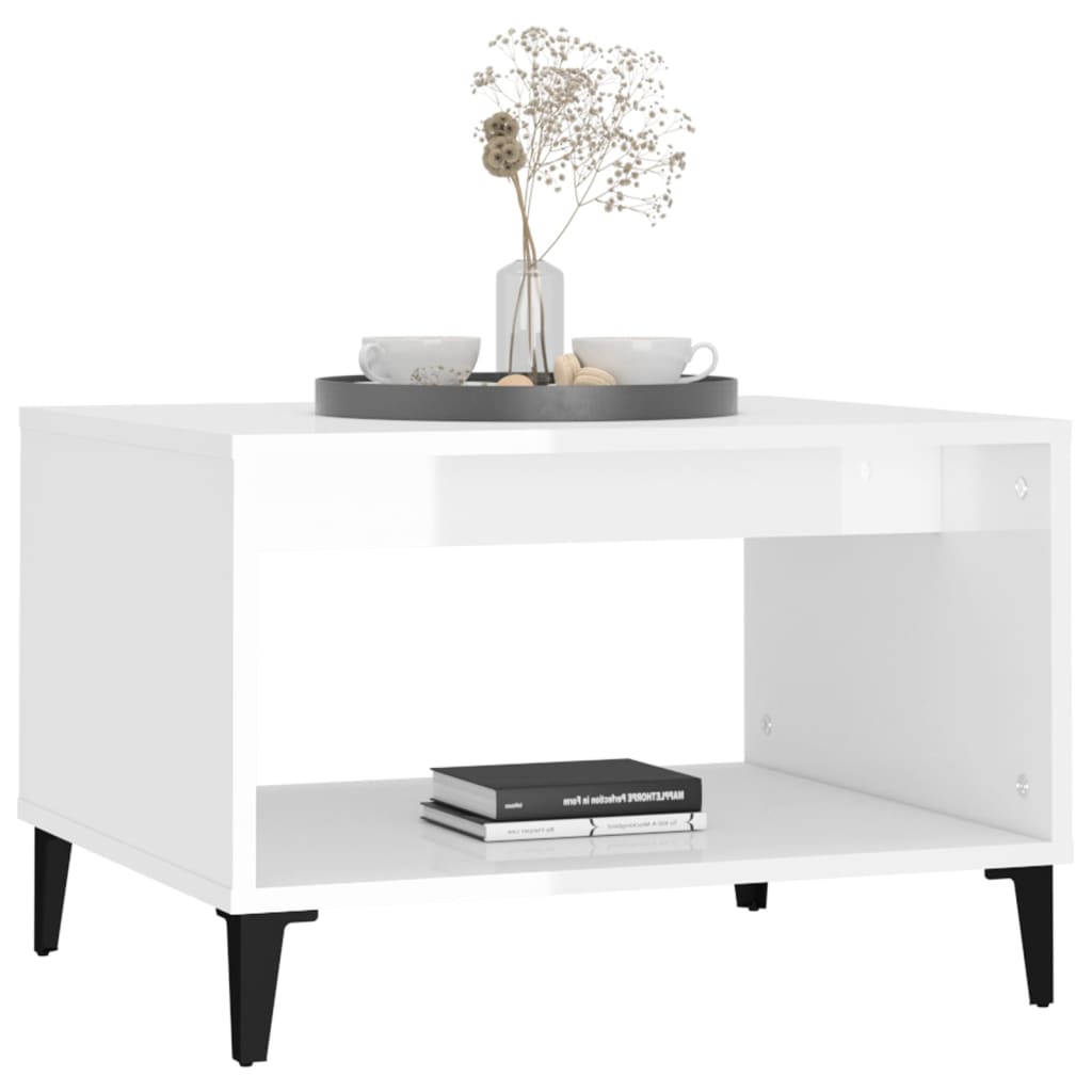 Salontafel 60X50X40 Cm Bewerkt Hout Hoogglans Wit
