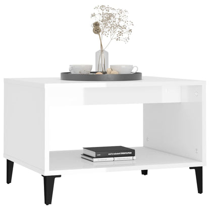 Salontafel 60X50X40 Cm Bewerkt Hout Hoogglans Wit