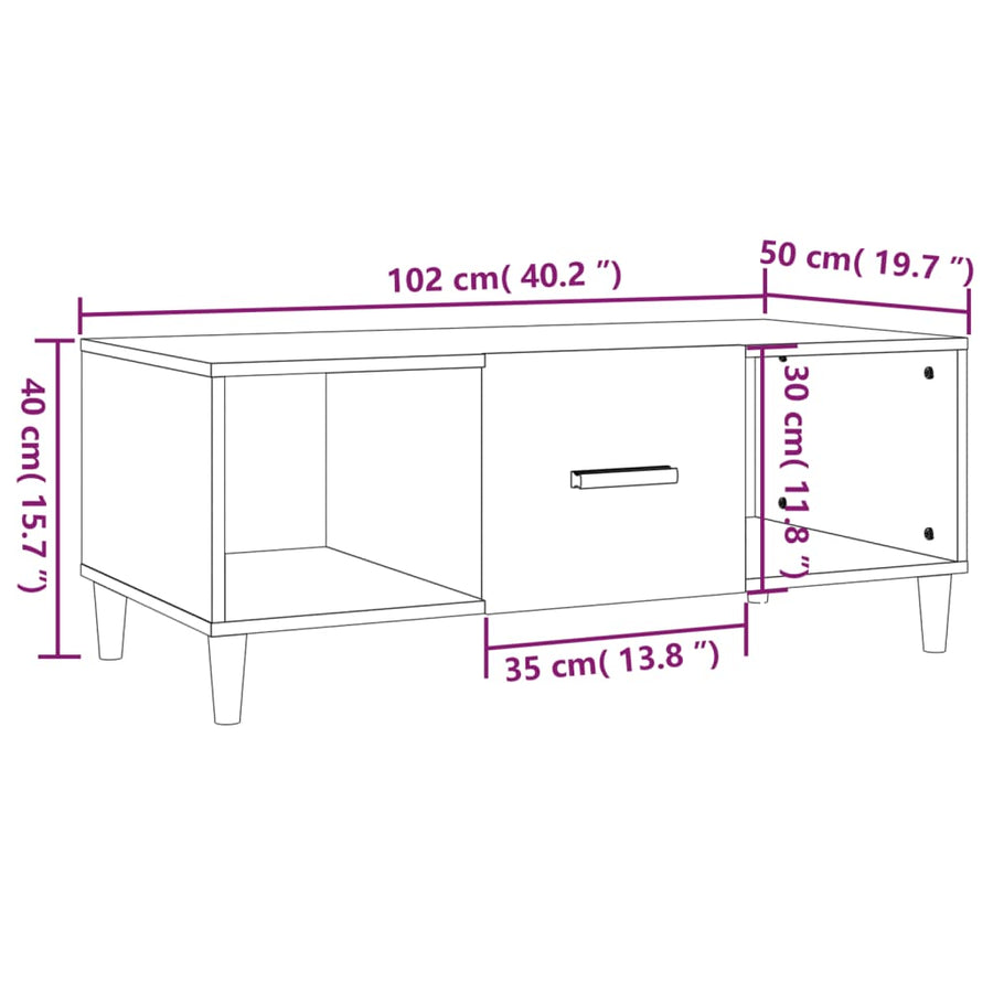 Salontafel 102X50X40 Cm Bewerkt Hout Wit