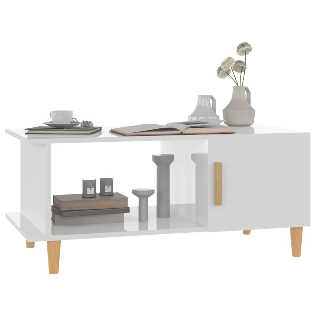 Salontafel 90X50X40 Cm Bewerkt Hout Hoogglans wit