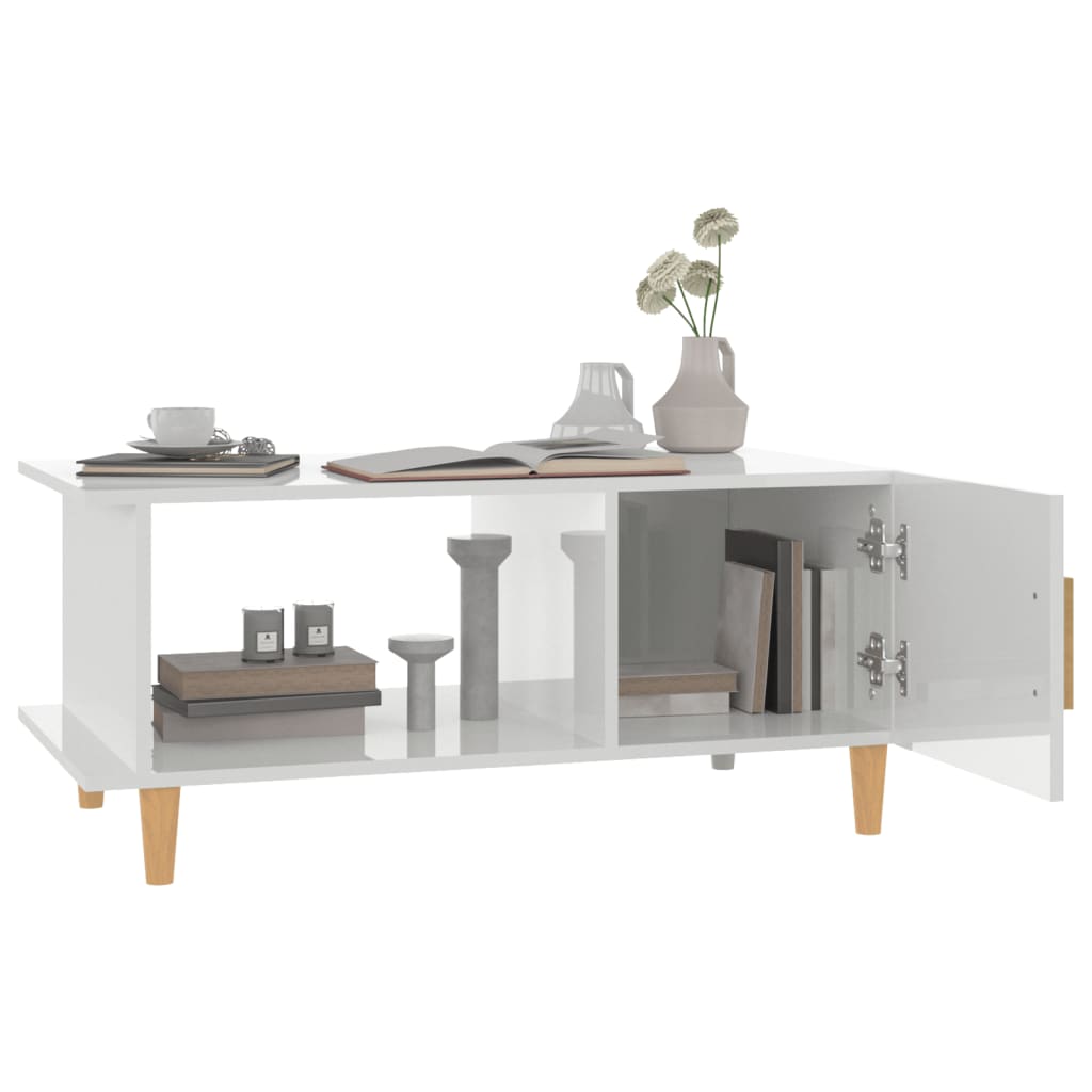 Salontafel 90X50X40 Cm Bewerkt Hout Hoogglans wit