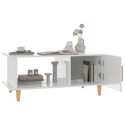 Salontafel 90X50X40 Cm Bewerkt Hout Hoogglans wit