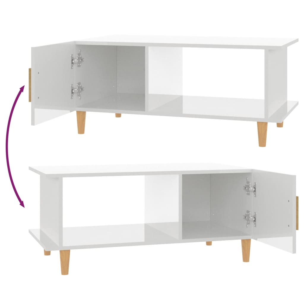 Salontafel 90X50X40 Cm Bewerkt Hout Hoogglans wit