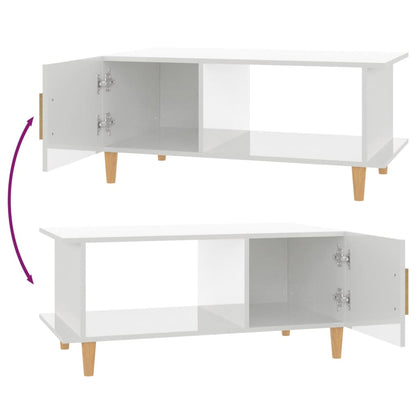 Salontafel 90X50X40 Cm Bewerkt Hout Hoogglans wit