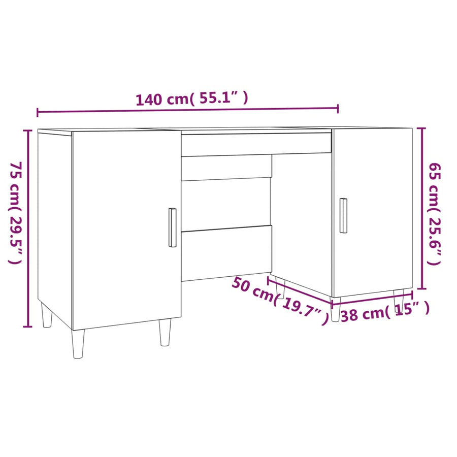 Bureau 140X50X75 Cm Bewerkt Hout Wit