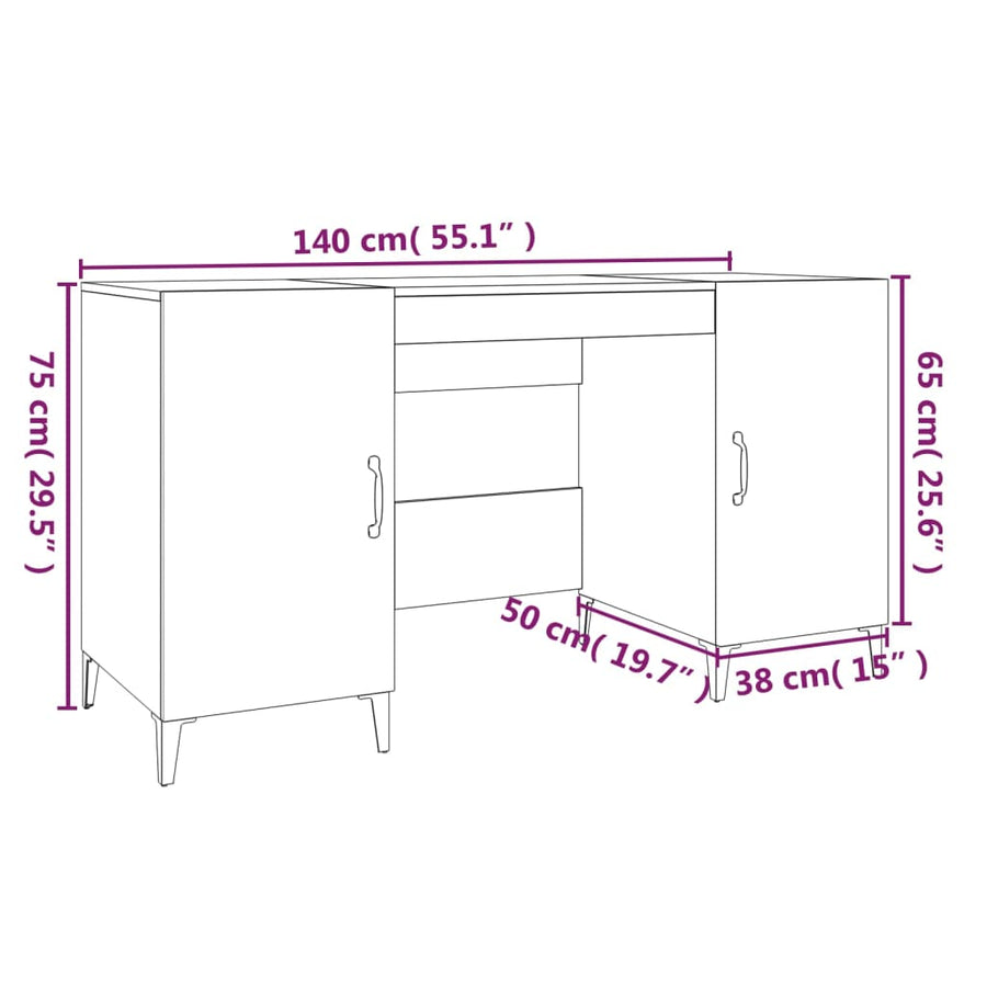Bureau 140X50X75 Cm Bewerkt Hout Betongrijs