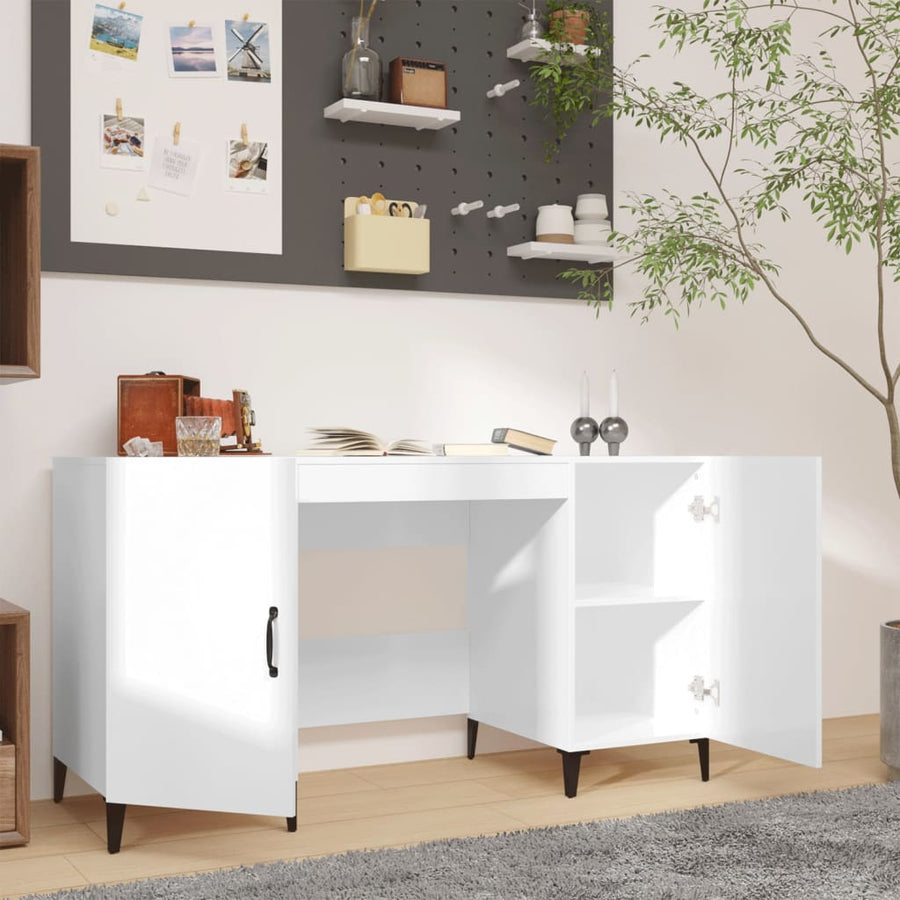 Bureau 140X50X75 Cm Bewerkt Hout Hoogglans Wit