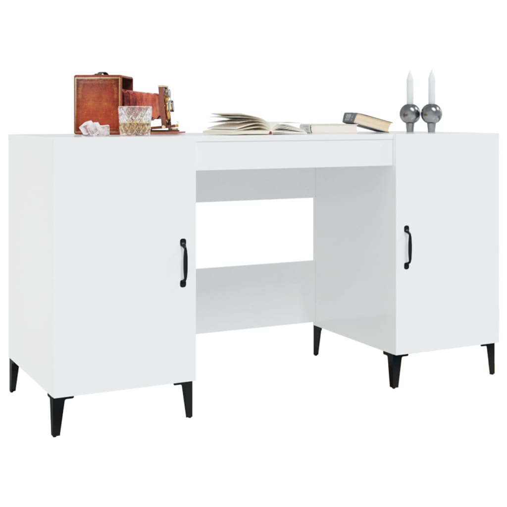 Bureau 140X50X75 Cm Bewerkt Hout Hoogglans Wit