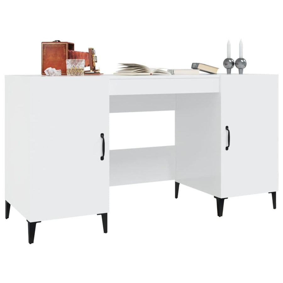 Bureau 140X50X75 Cm Bewerkt Hout Hoogglans Wit