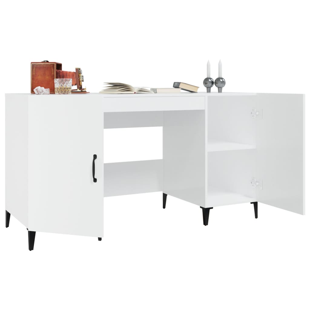 Bureau 140X50X75 Cm Bewerkt Hout Hoogglans Wit