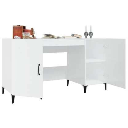 Bureau 140X50X75 Cm Bewerkt Hout Hoogglans Wit