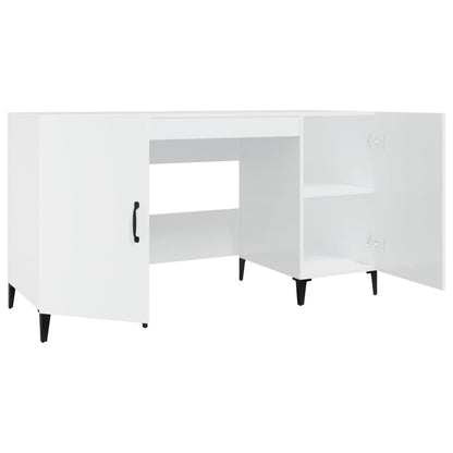 Bureau 140X50X75 Cm Bewerkt Hout Hoogglans Wit