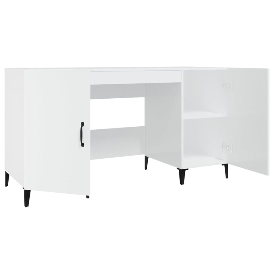 Bureau 140X50X75 Cm Bewerkt Hout Hoogglans Wit