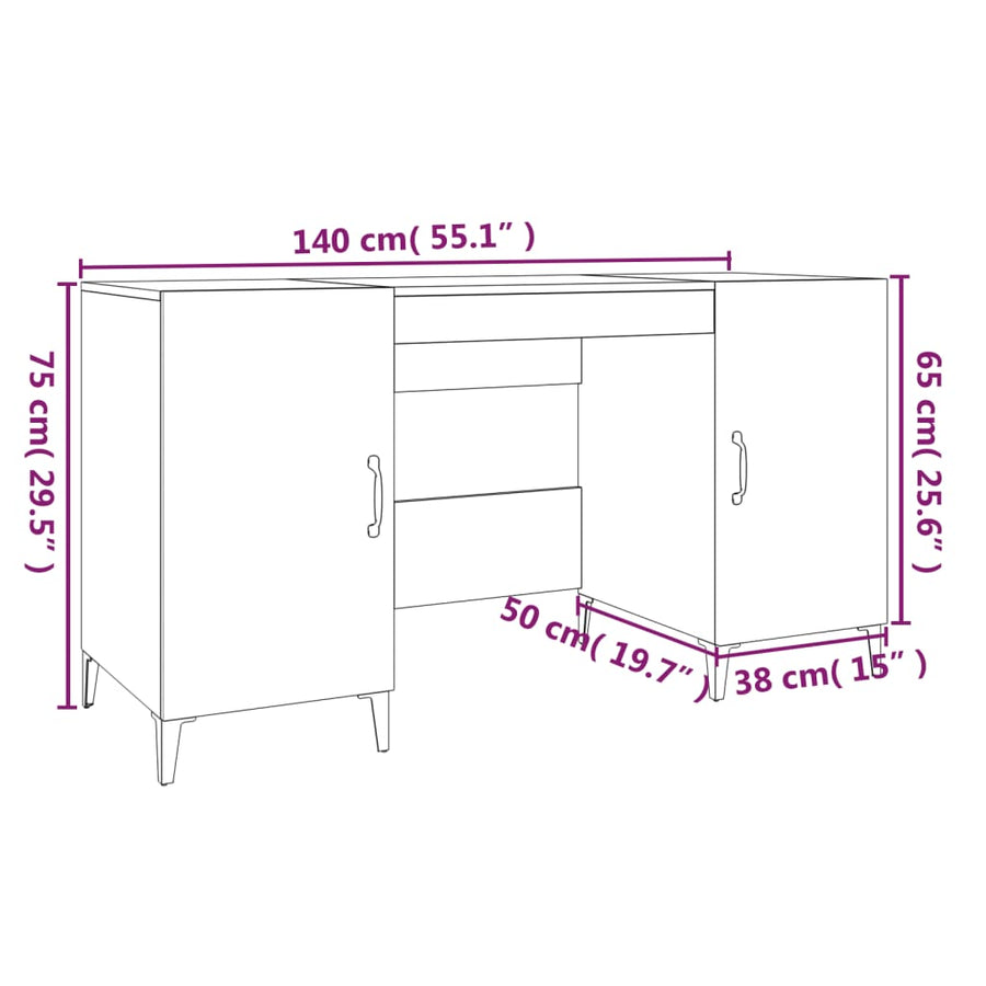 Bureau 140X50X75 Cm Bewerkt Hout Hoogglans Wit