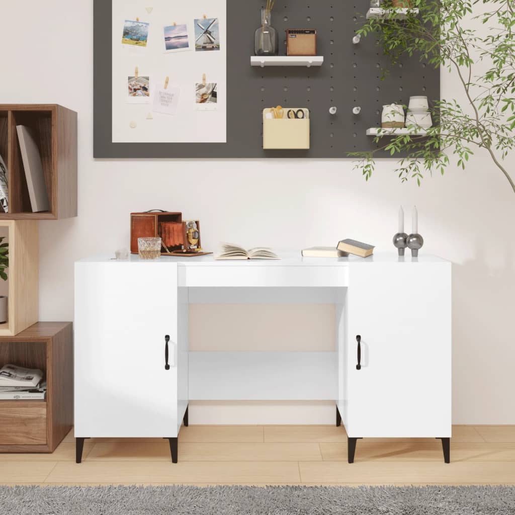 Bureau 140X50X75 Cm Bewerkt Hout Hoogglans Wit