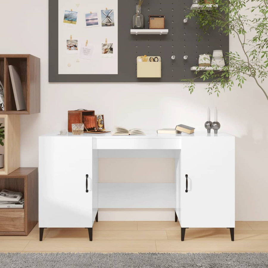 Bureau 140X50X75 Cm Bewerkt Hout Hoogglans Wit