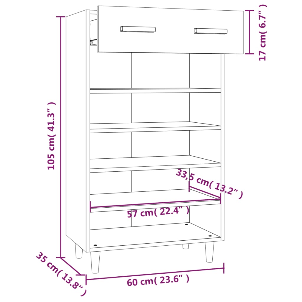 Schoenenkast 60x35x105 cm bewerkt hout sonoma eikenkleurig