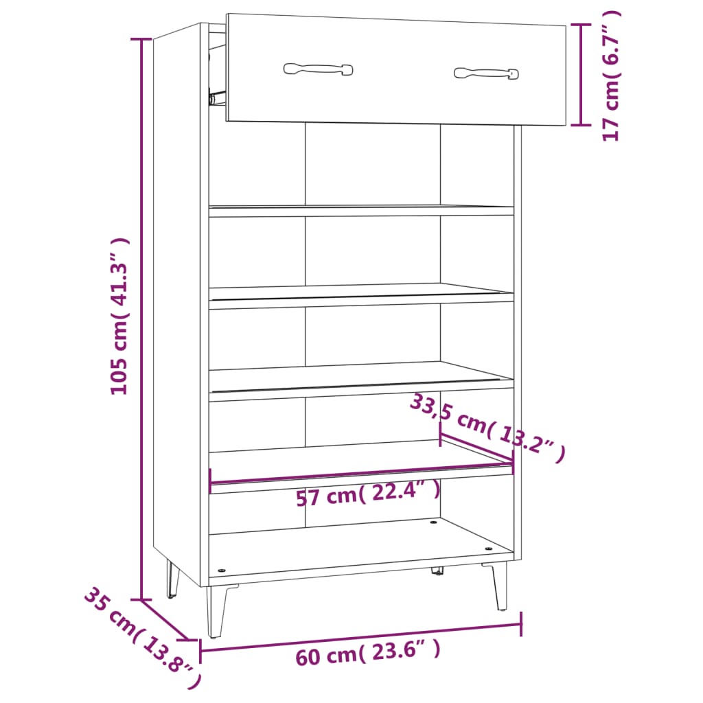 Schoenenkast 60X35X05 Cm Bewerkt Hout Wit