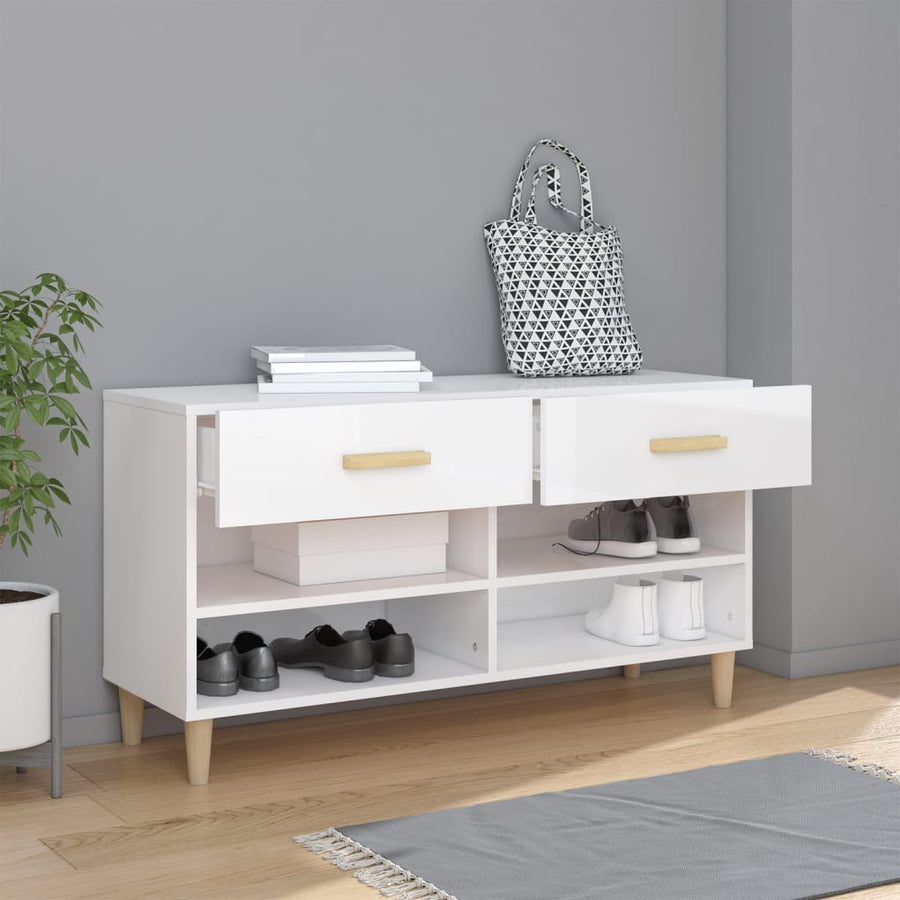 Schoenenkast 102X35X55 Cm Bewerkt Hout Hoogglans Wit