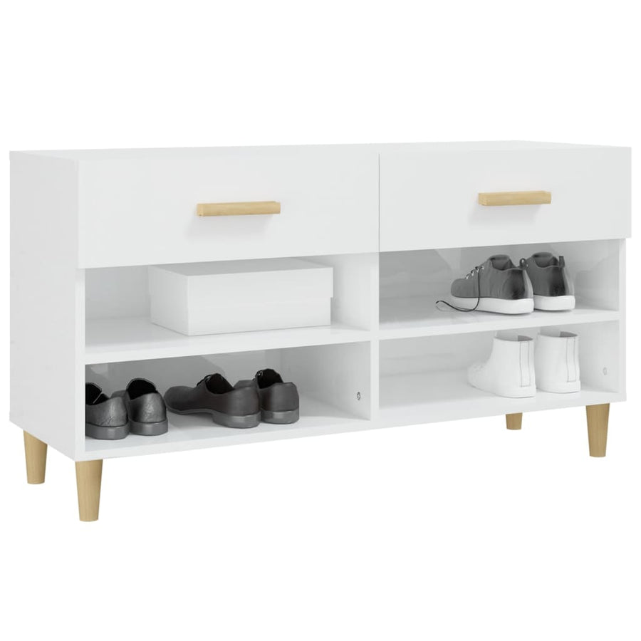 Schoenenkast 102X35X55 Cm Bewerkt Hout Hoogglans Wit
