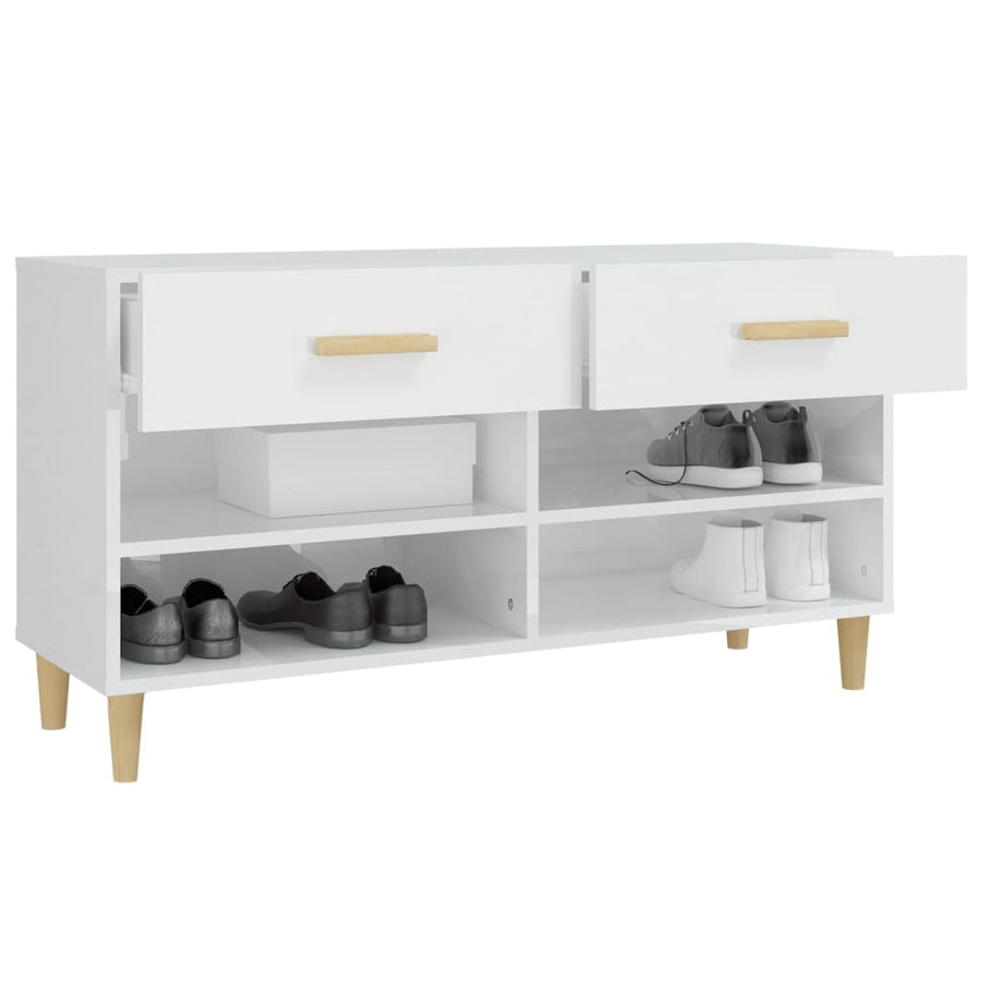Schoenenkast 102X35X55 Cm Bewerkt Hout Hoogglans Wit