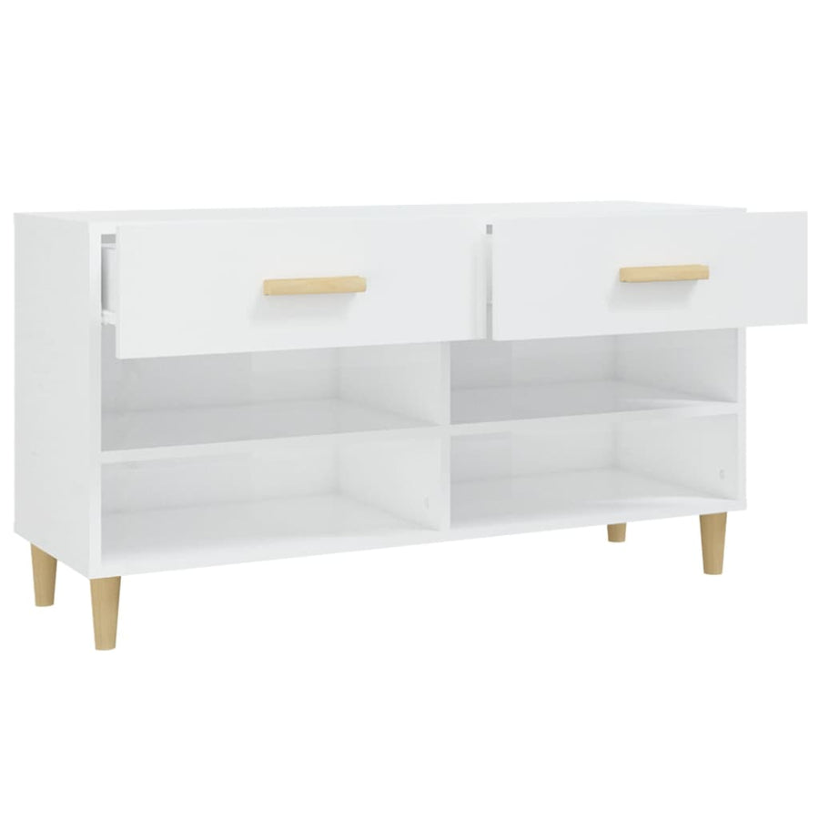 Schoenenkast 102X35X55 Cm Bewerkt Hout Hoogglans Wit