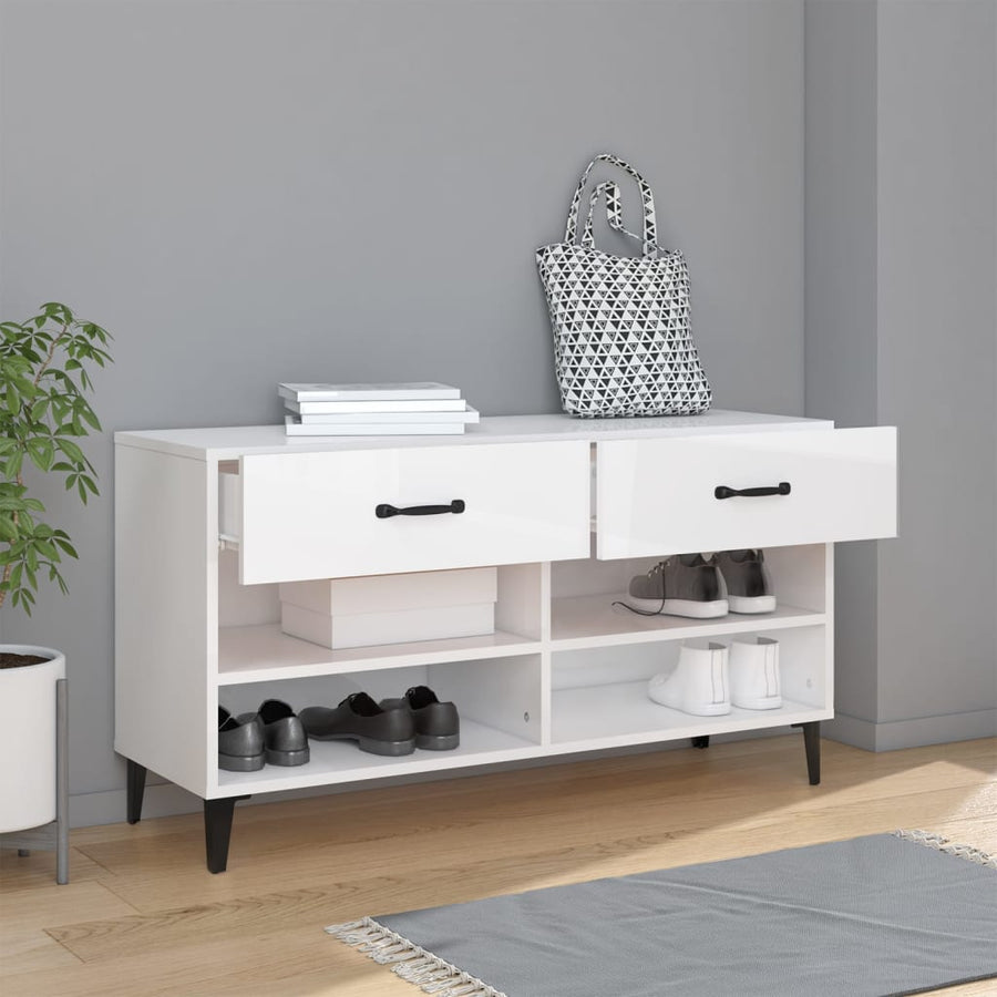Schoenenkast 02X35X55 Cm Bewerkt Hout Hoogglans wit