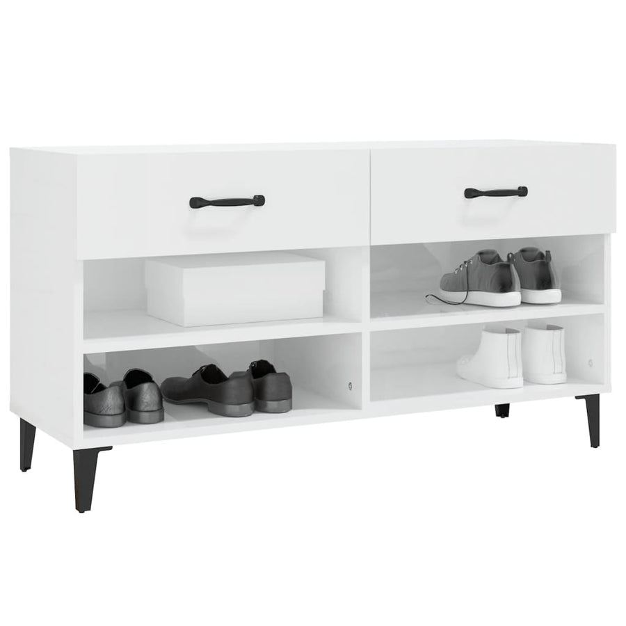 Schoenenkast 02X35X55 Cm Bewerkt Hout Hoogglans wit