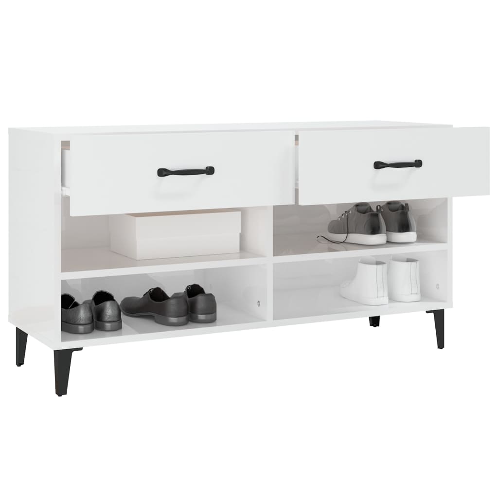 Schoenenkast 02X35X55 Cm Bewerkt Hout Hoogglans wit